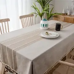 GENERICO - Mantel rectangular algodón 140x220 rayas beige