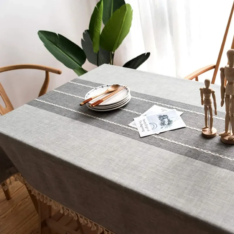 GENERICO - Mantel rectangular algodón 140x220 rayas gris