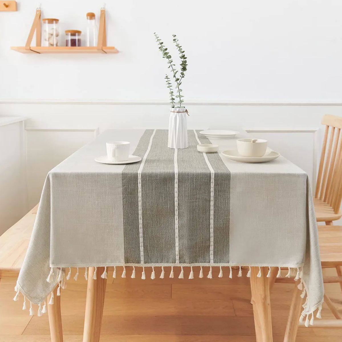 GENERICO - Mantel rectangular algodón 140x220 rayas gris