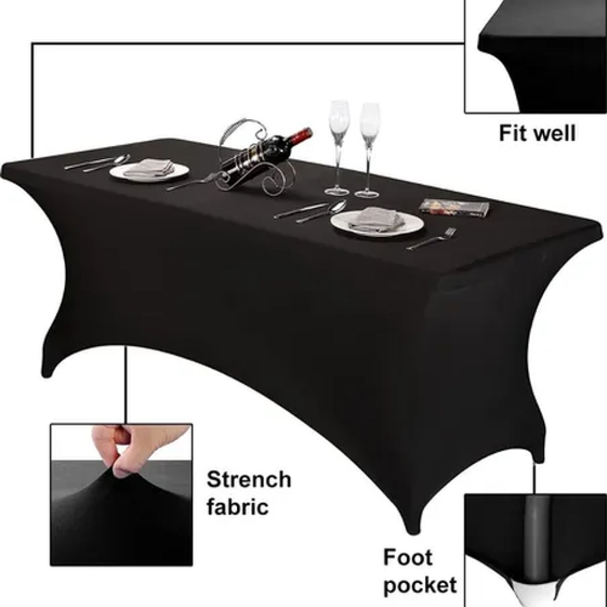 GENERICO - Funda mantel spandex 180x75x75 evento negro
