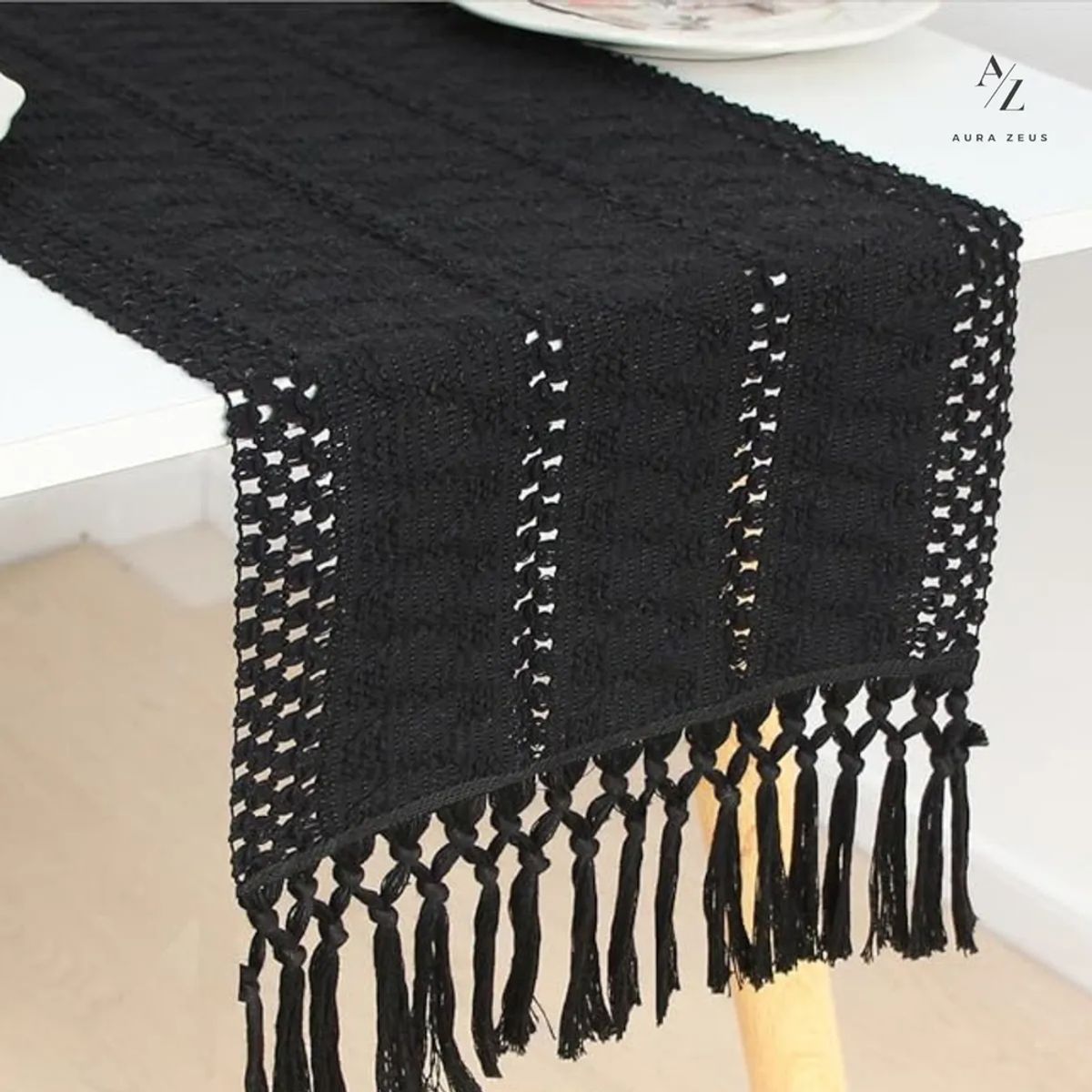 GENERICO - Camino de mesa aura zeus boho 180x30 ónix negro