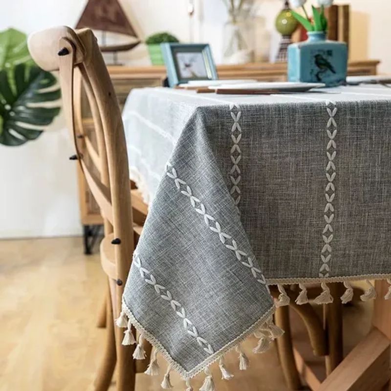 GENERICO - Mantel rectangular borla algodón 140x220 gris