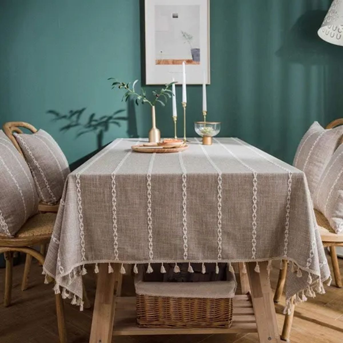 GENERICO - Mantel rectangular borla algodón 140x220 beige