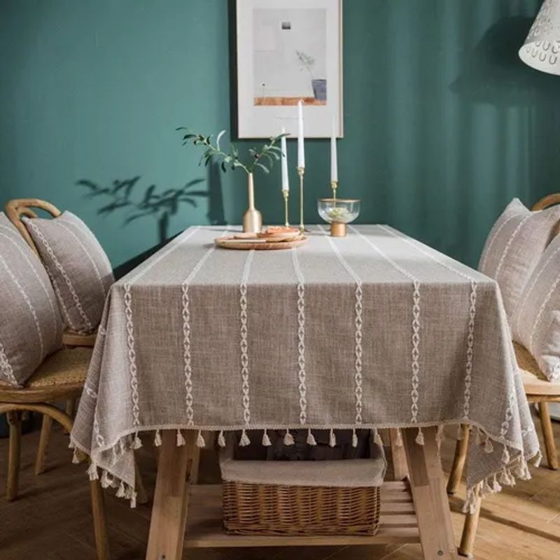 GENERICO - Mantel rectangular borla algodón 140x220 beige