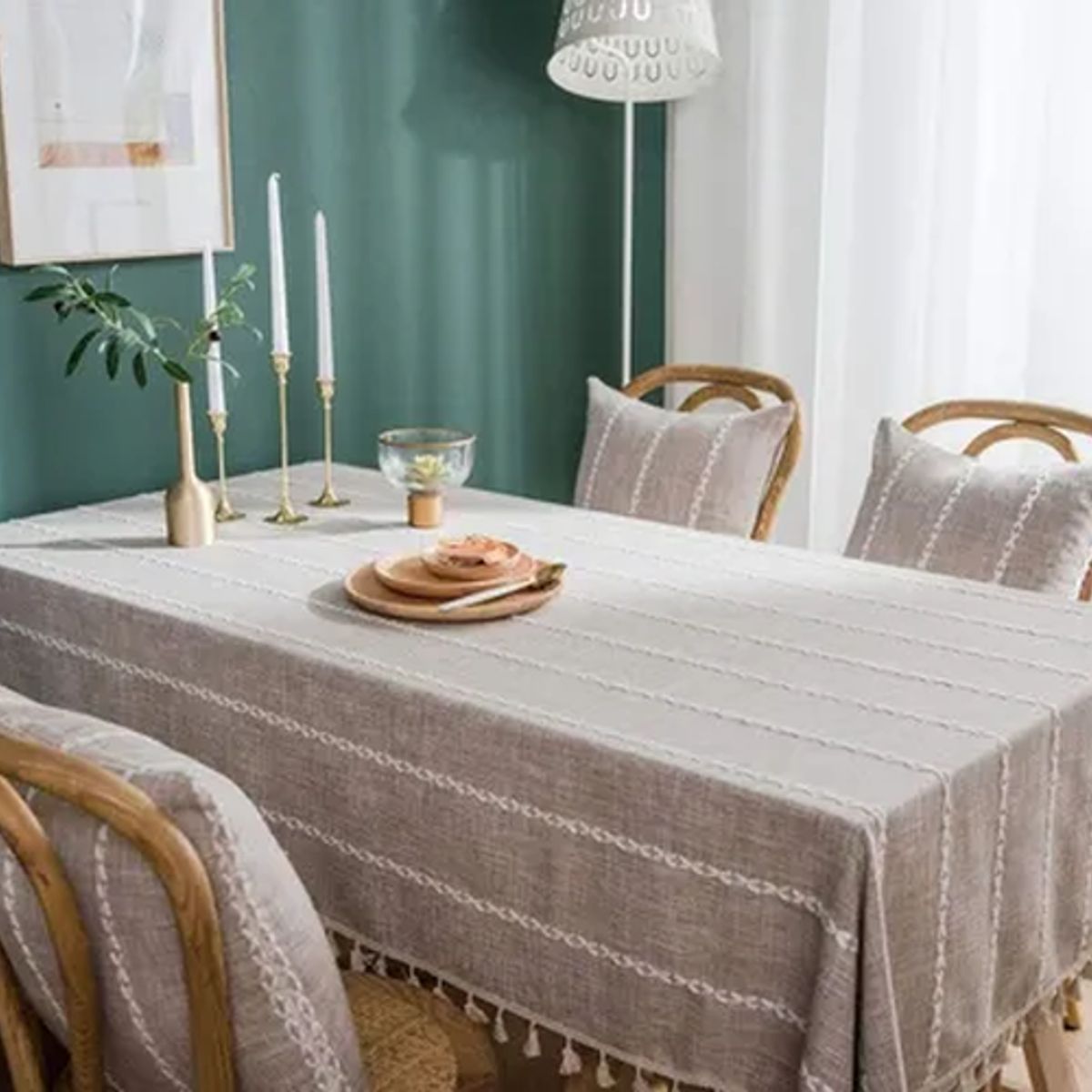 GENERICO - Mantel rectangular borla algodón 140x220 beige