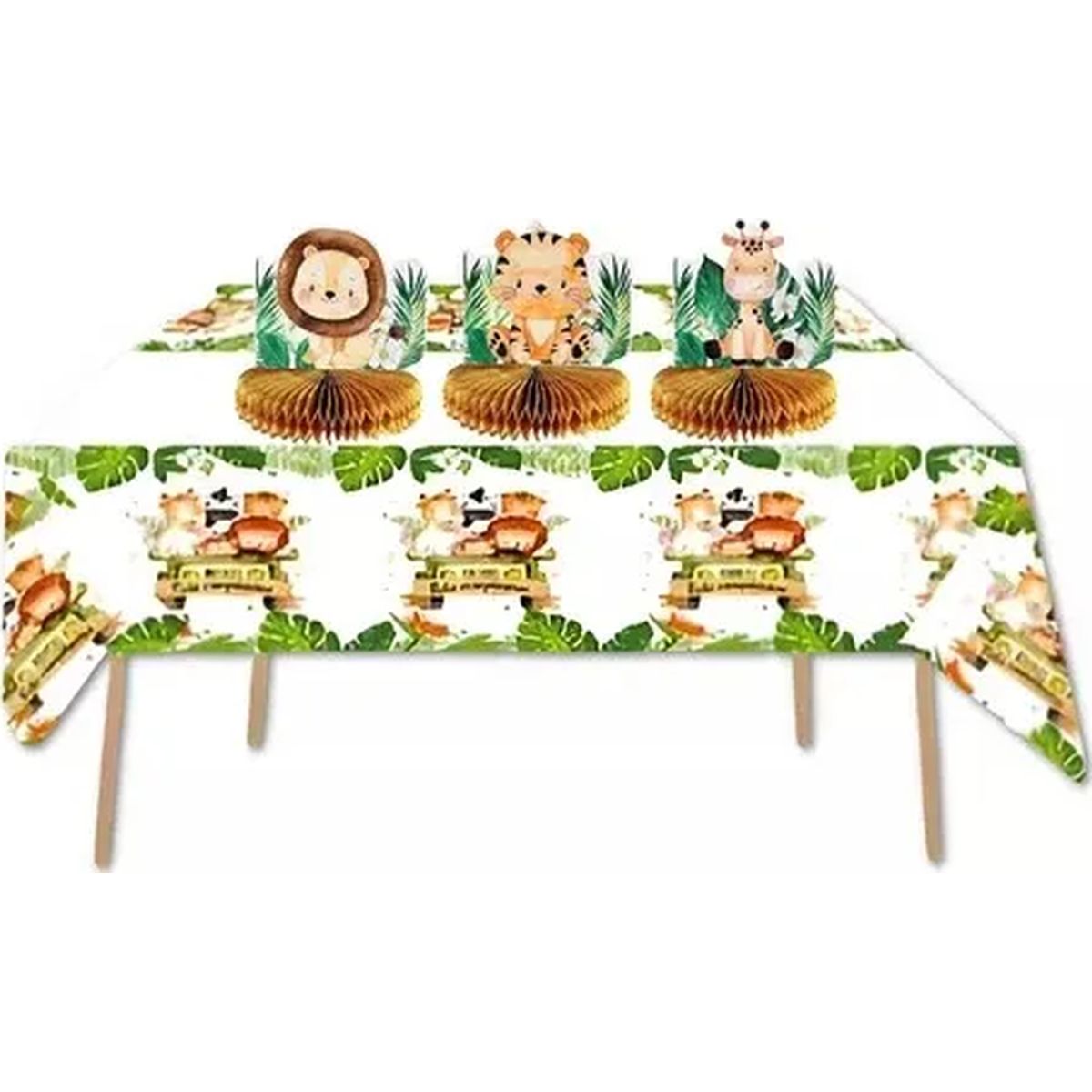 GENERICO - Mantel decoración safari cumpleaños feliz fiesta verde musgo