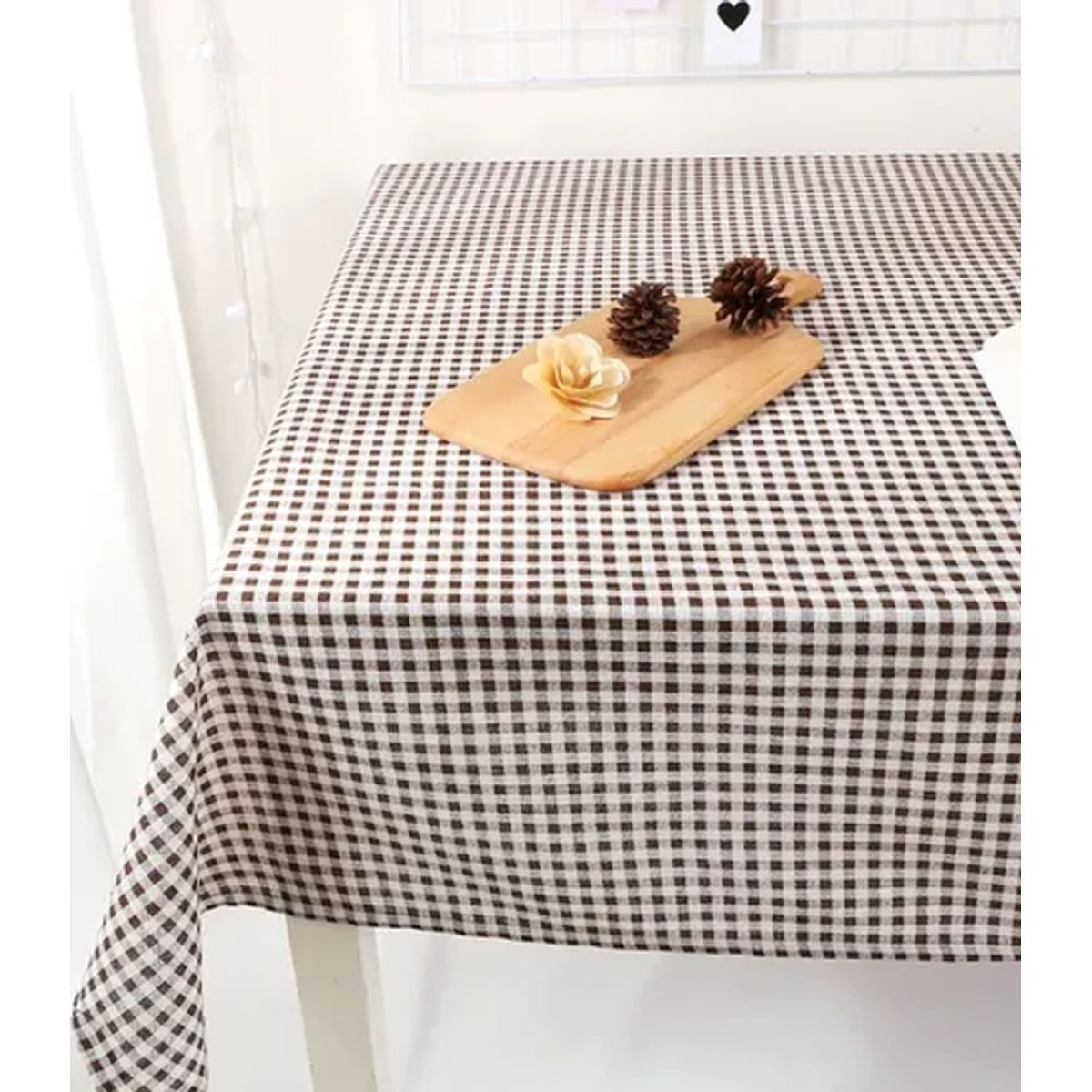 GENERICO - Mantel rectangular cuadros lino 140x220 café