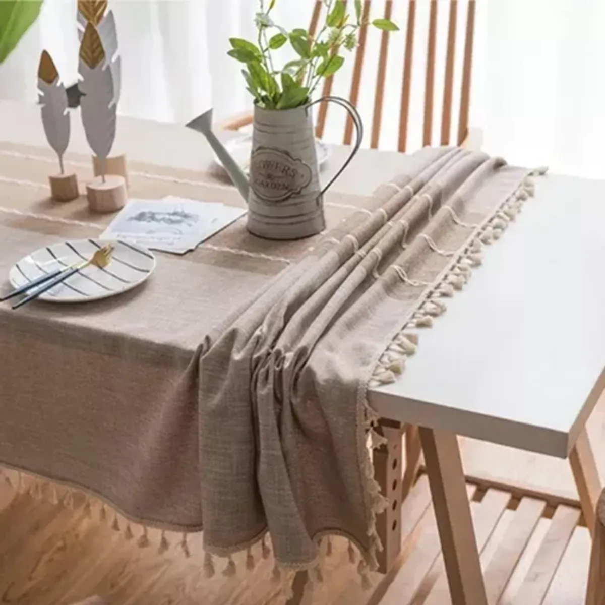 GENERICO - Mantel rectangular con borla 142+10x220 beige