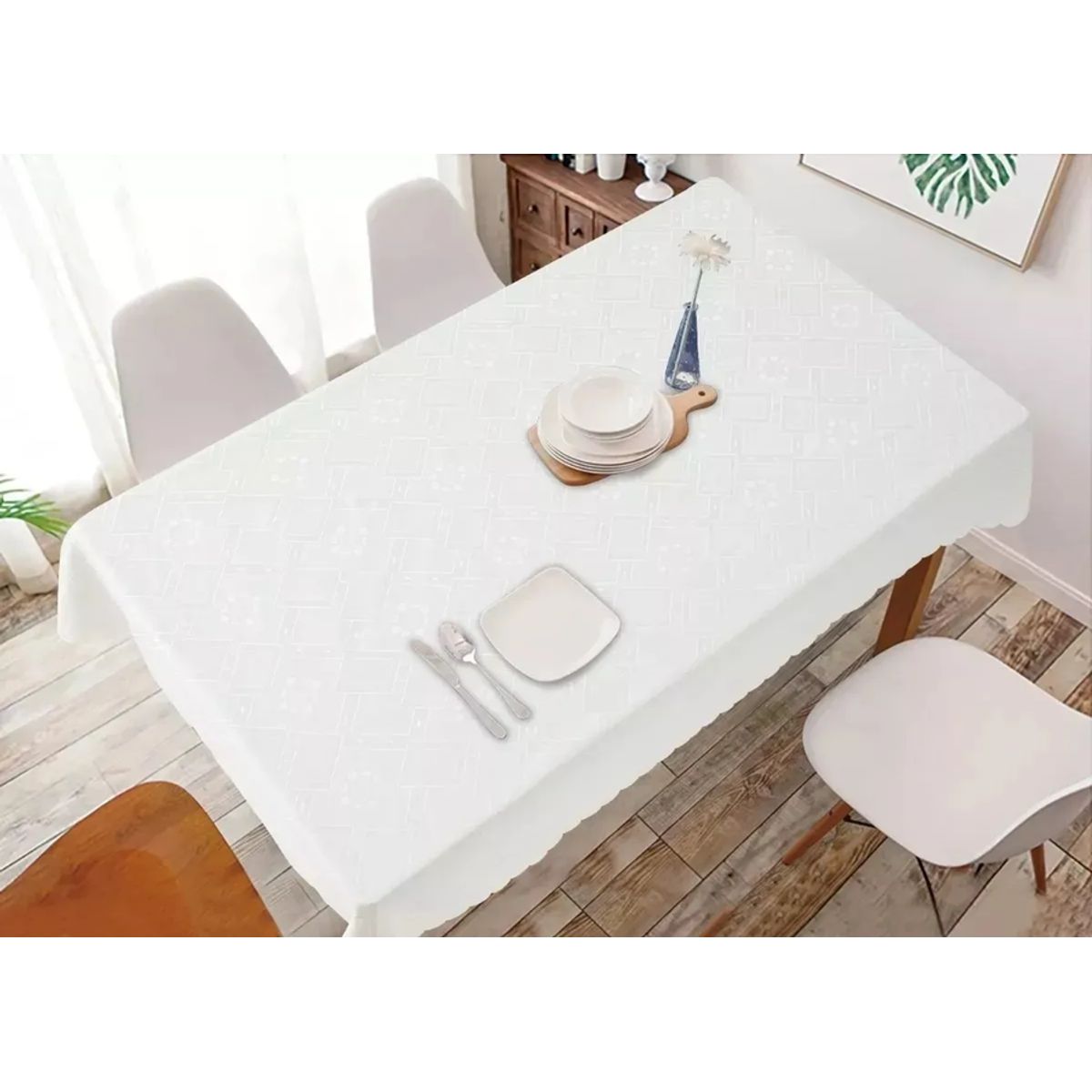 GENERICO - Mantel rectangular 140x220cm blanco con diseños