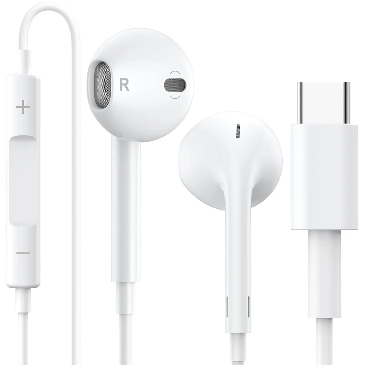 1724 - Audifonos Manos Libres USB-C Sin Goma Control Volumen Blanco