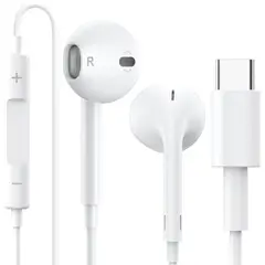 1724 - Audifonos Manos Libres USB-C Sin Goma Control Volumen Blanco