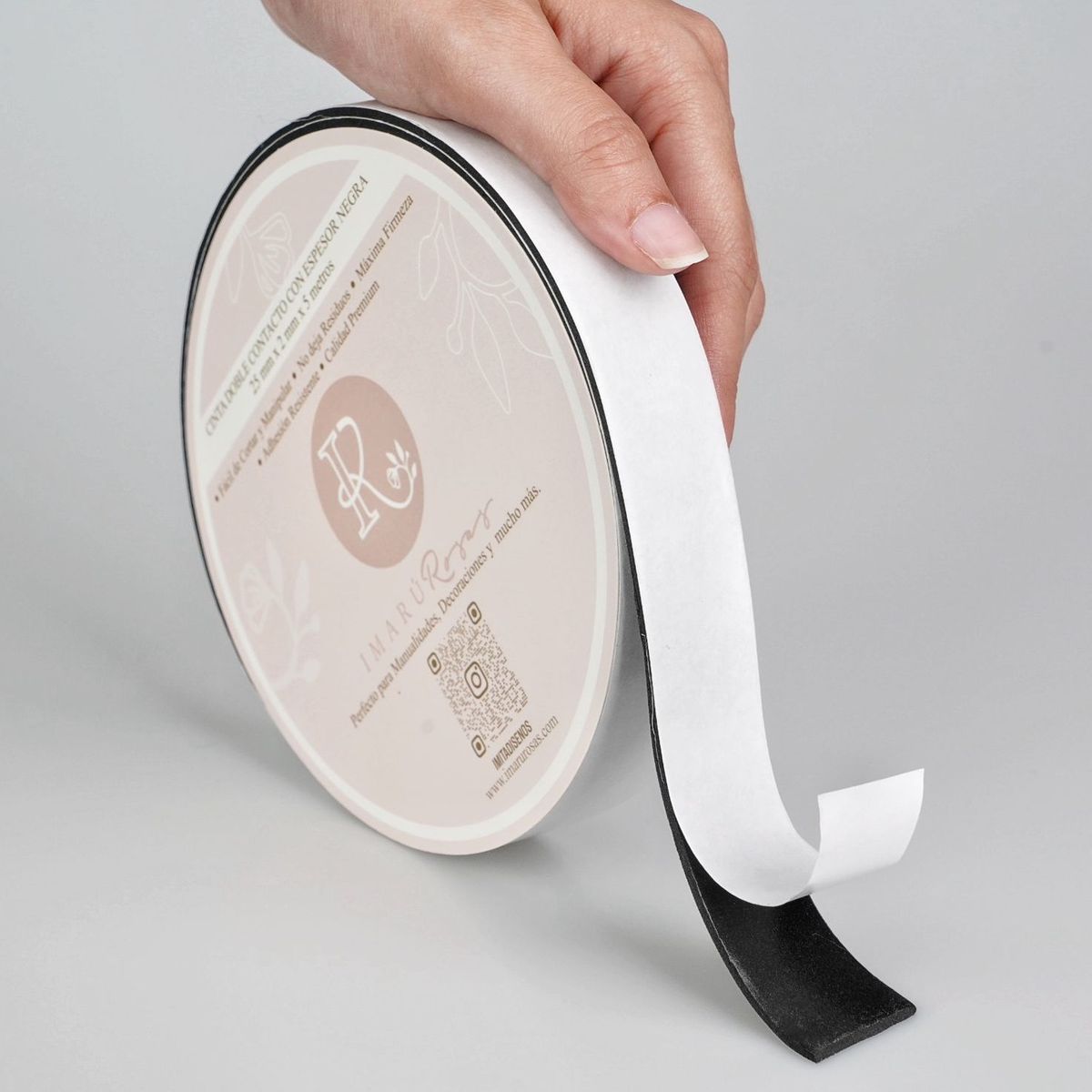 IMARU ROSAS - Cinta Adhesiva Doble Cara Negra Con Espesor Para Papelería