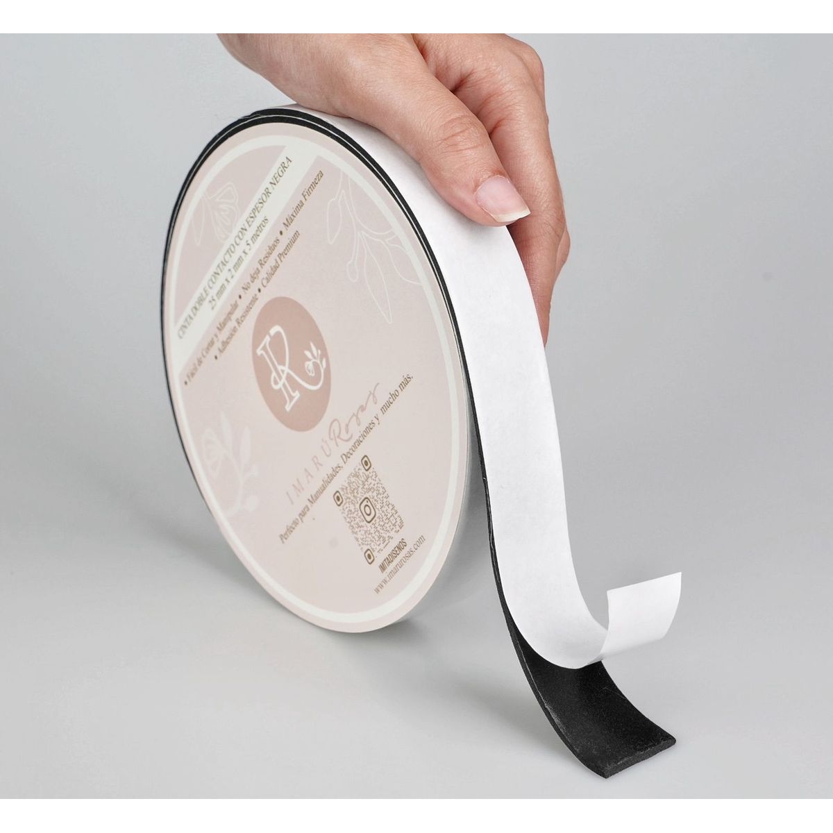 IMARU ROSAS - Cinta Adhesiva Doble Cara Negra Con Espesor Para Papelería