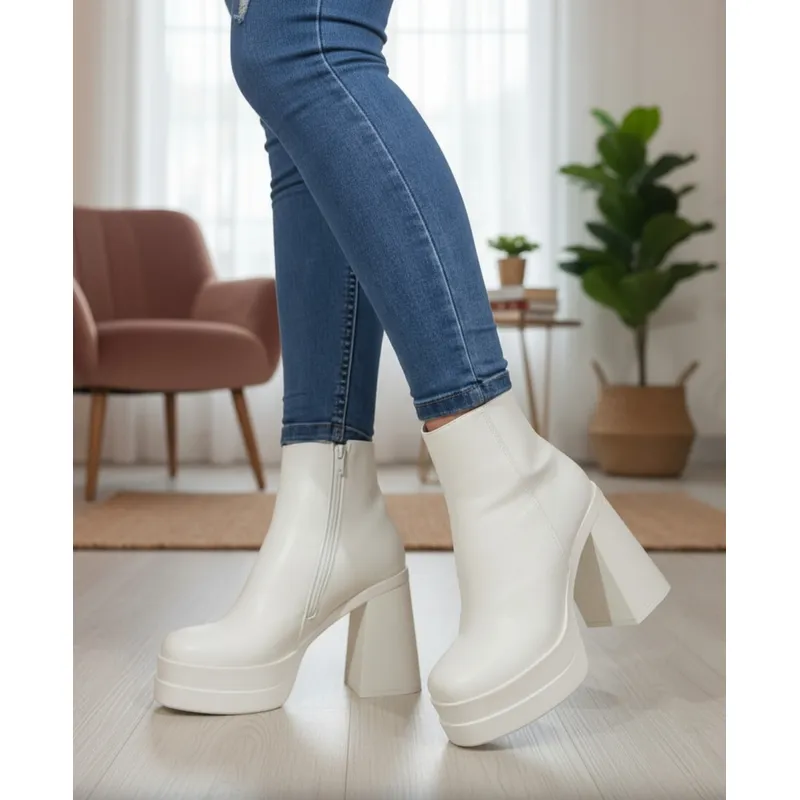 SNOOPY - Botin Mujer  Color Blanco Taco Alto con Plataforma M491