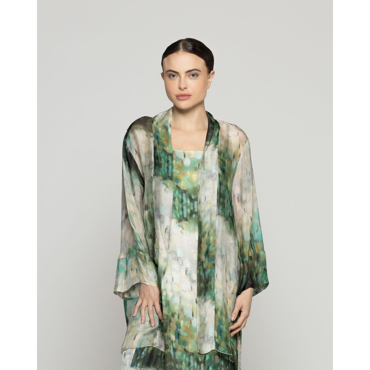 LINEATRE - Tapado Mujer Spolverino Dafne Verde Estampado Lineatre