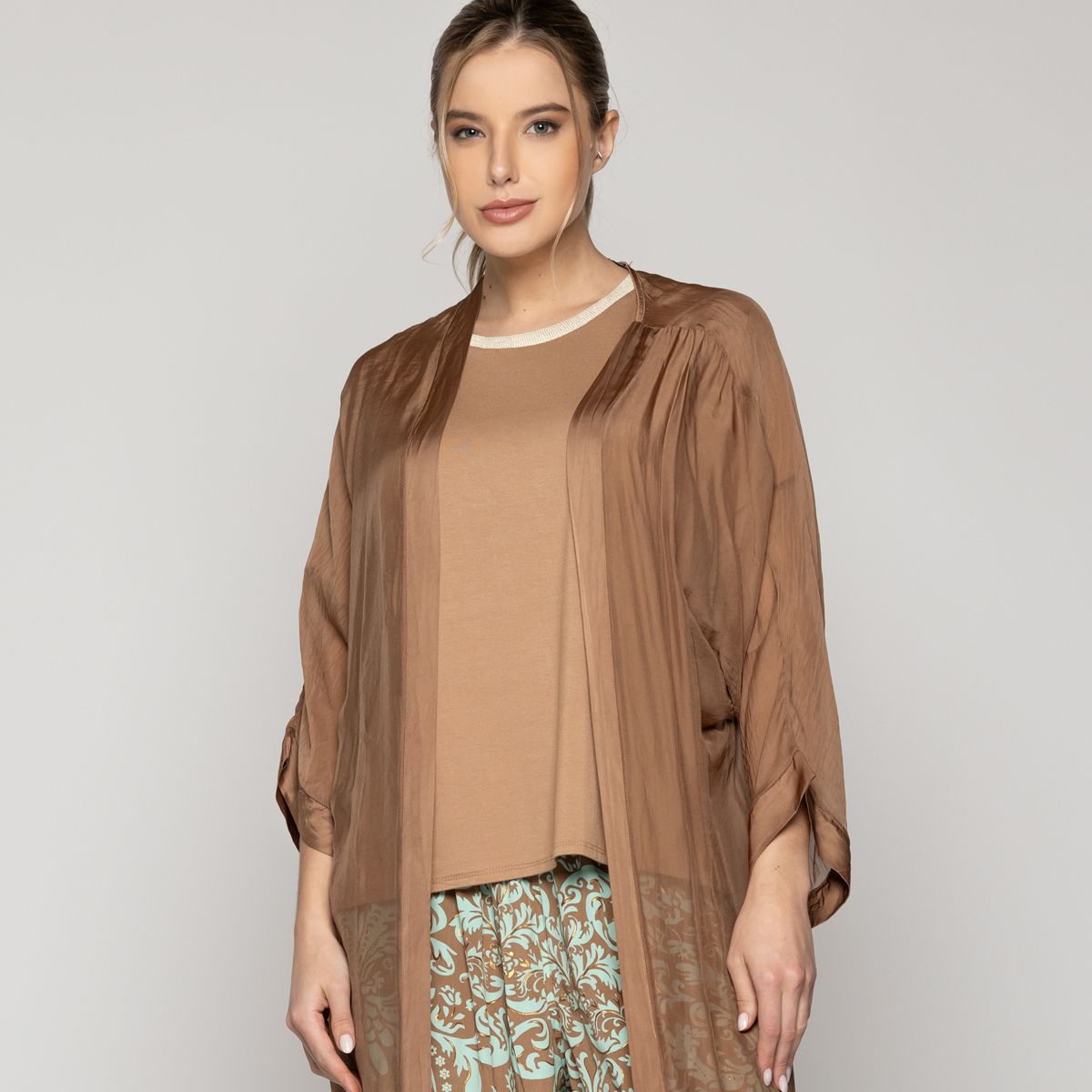 LINEATRE - Tapado Mujer Dora Largo Gasa Cafe Lineatre