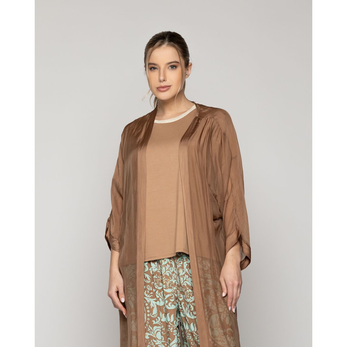 LINEATRE - Tapado Mujer Dora Largo Gasa Cafe Lineatre