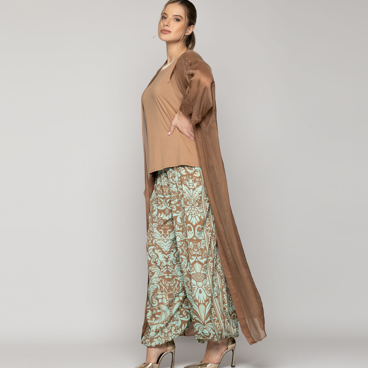 LINEATRE - Tapado Mujer Dora Largo Gasa Cafe Lineatre