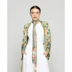 LINEATRE - Tapado Mujer Kimono Debora Estampado Floral Amarillo Vainilla