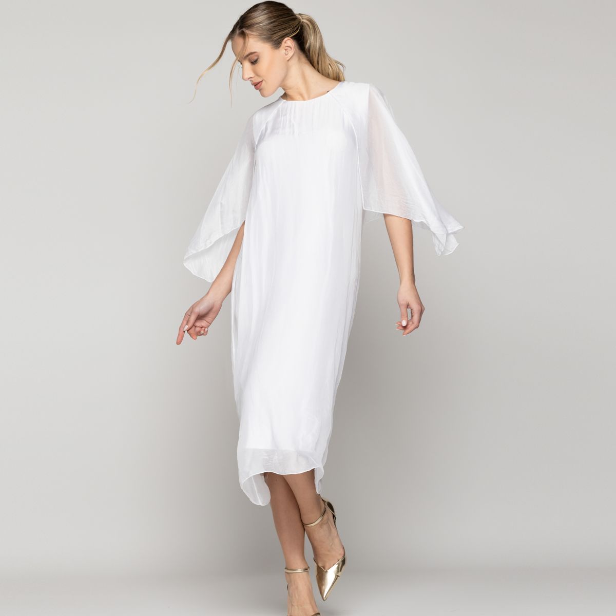 LINEATRE - Vestido Mujer Vianney Mangas Con Capa Blanco Lineatre