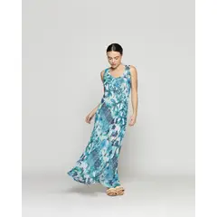 LINEATRE - Vestido Mujer Vilma Reversible Sin Mangas Estampado Azul/Celeste