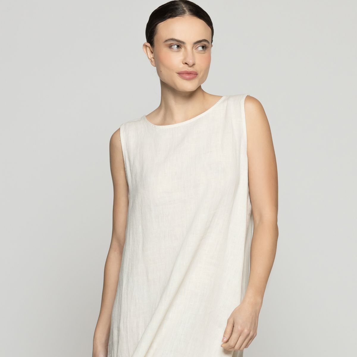 LINEATRE - Vestido Mujer Dianella Lino Bordado Beige Lineatre