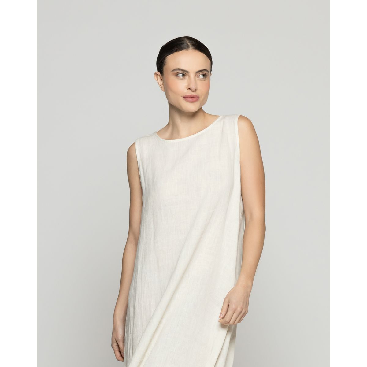 LINEATRE - Vestido Mujer Dianella Lino Bordado Beige Lineatre