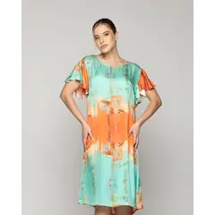 LINEATRE - Vestido Mujer Vicenza Manga Corta Naranja Y Verde Agua