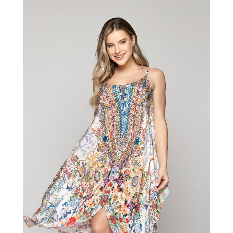 LINEATRE - Vestido Mujer Vera Estampado Con Lentejuelas Chic Blanco Lineatre