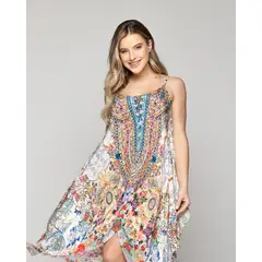 LINEATRE - Vestido Mujer Vera Estampado Con Lentejuelas Chic Blanco
