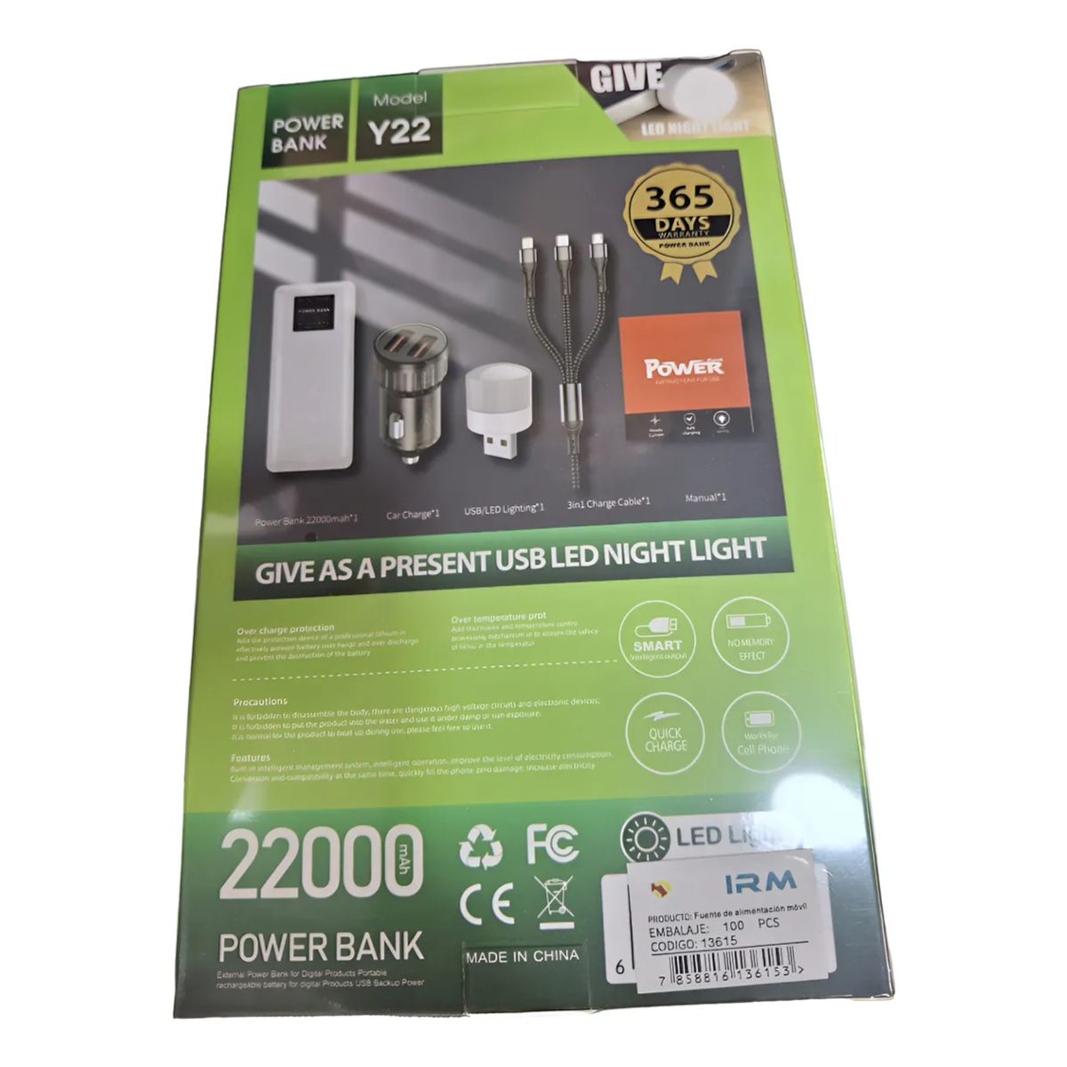 GENERICO - Kit Power Bank 22000mAh con Carga Rápida