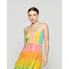 LINEATRE - Vestido Mujer Velinda Con Vuelos Y Elasticado Estampado Arcoiris