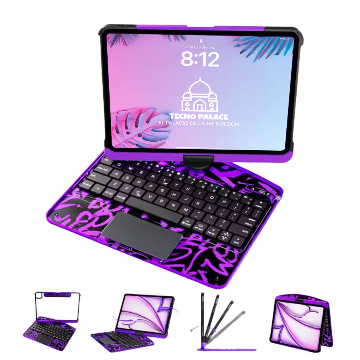 GENERICO - Funda Teclado TouchPad 360 iPad Air 11 M2-M3 / Air 4-5 / Pro 11- Púrpura Ciber