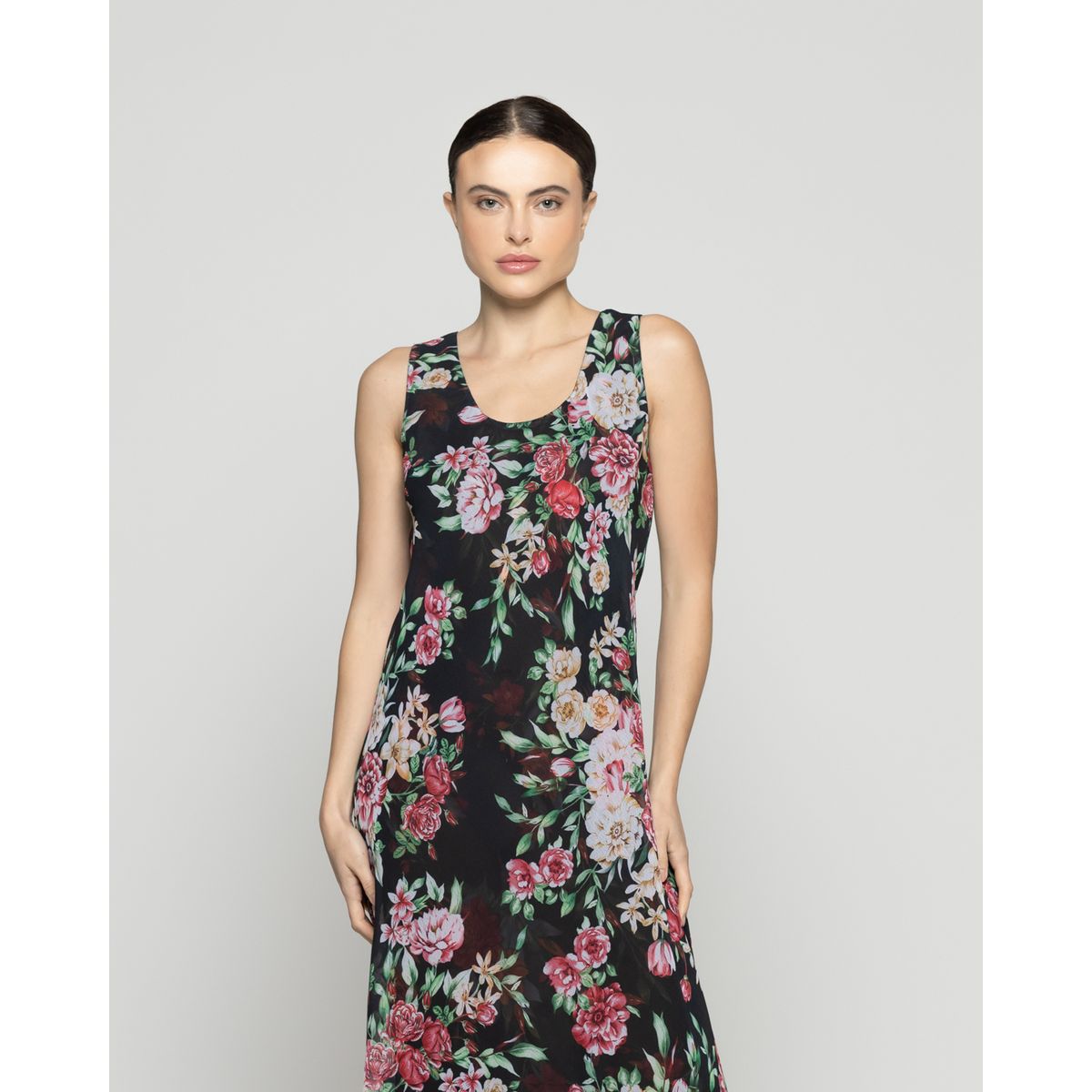 LINEATRE - Vestido Mujer Vilma Reversible Sin Mangas Estampado Flores Negro Lineatre