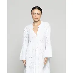 LINEATRE - Vestido Mujer Violetta Broderie Boho Corto Con Mangas Largas Blanco