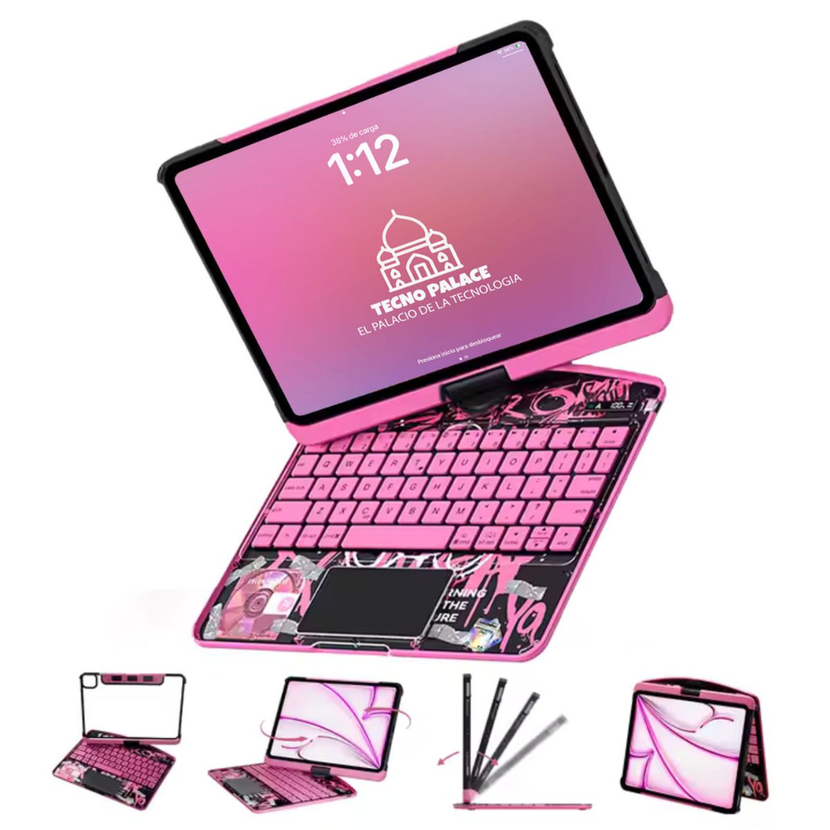GENERICO - Funda Teclado TouchPad 360 iPad Air 11 M2-M3 / Air 4-5 / Pro 11- Rosa Ciber