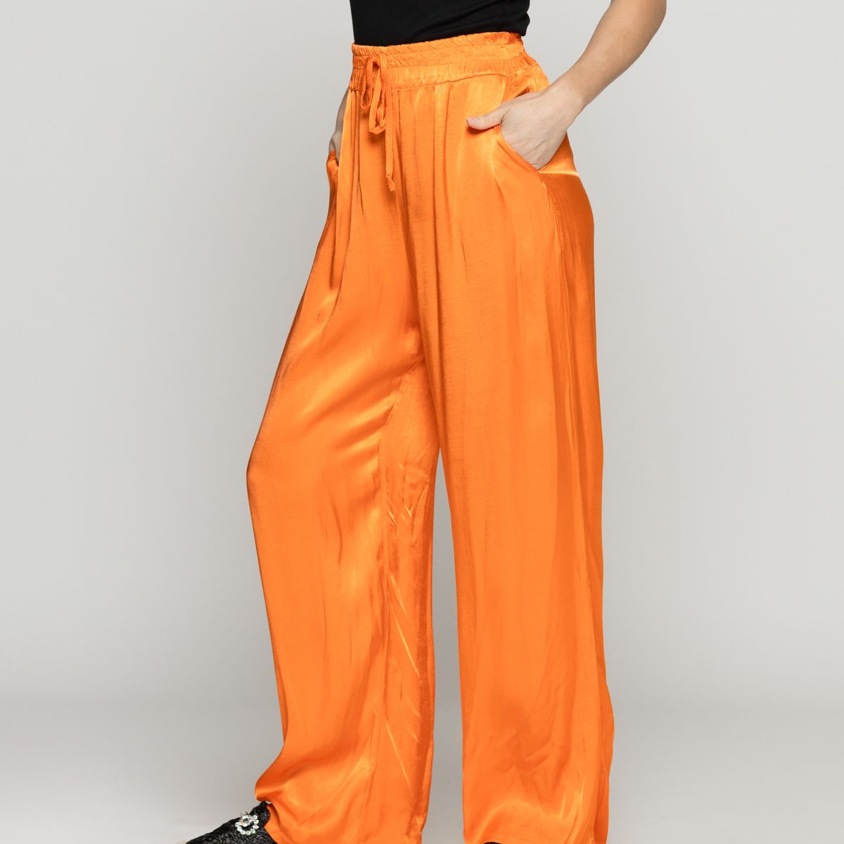 LINEATRE - Pantalón Mujer Priseline Satinado Naranja Lineatre