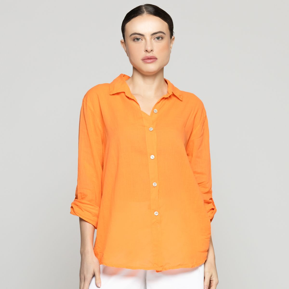 LINEATRE - Blusa Mujer Betsabe de Algodón Manga Larga Lisa Naranja Lineatre