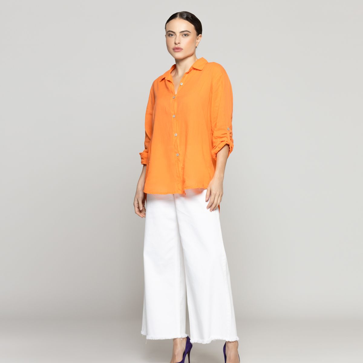 LINEATRE - Blusa Mujer Betsabe de Algodón Manga Larga Lisa Naranja Lineatre