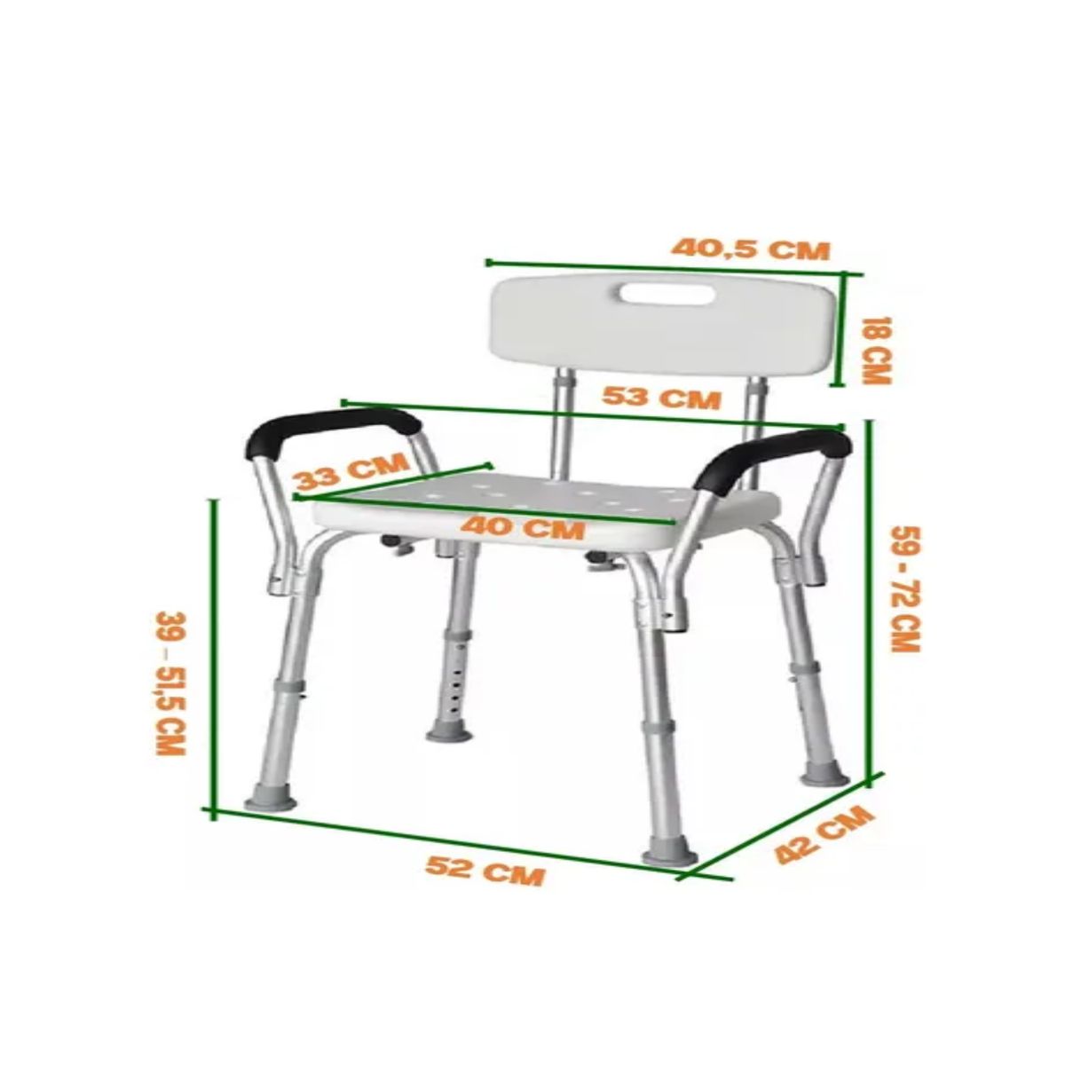 TAUMM - Silla Taumm Asiento Ducha Seguridad Con Respaldo Apoyabrazos