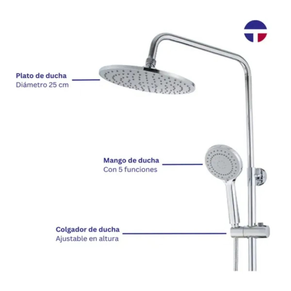TAUMM - Columna De Ducha Simple Con Llave De Paso Taumm