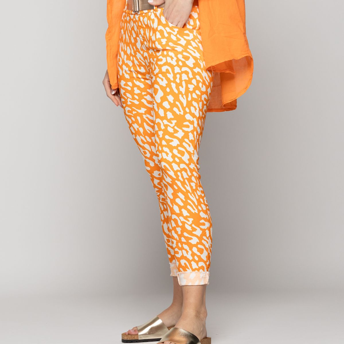 LINEATRE - Pantalón Mujer Phedra Con Estampado Animal Naranja Lineatre