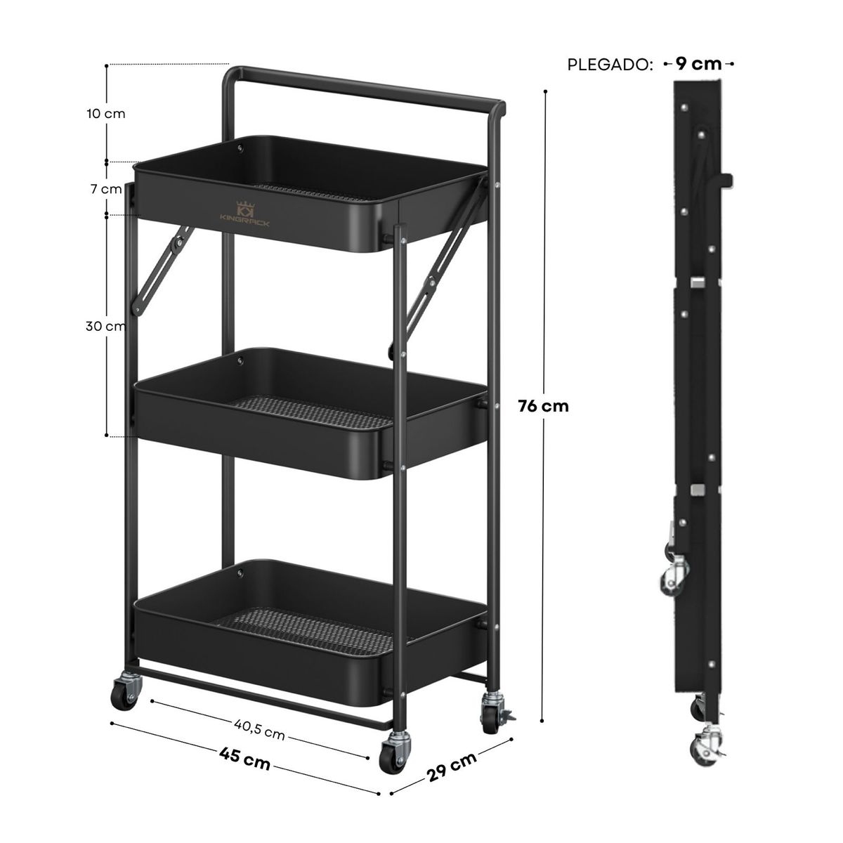 KING RACK - Carrito Carro Organizador Multiuso Ruedas Plegable Estantes