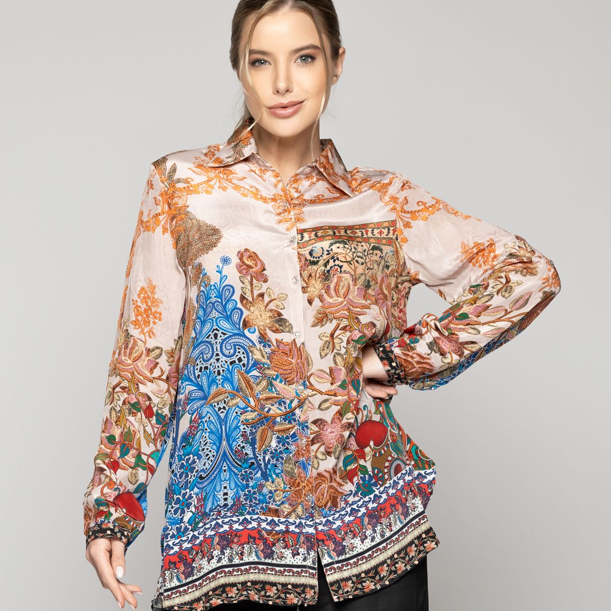LINEATRE - Blusa Mujer Belia Satinada Estampado Flores Rosada  Lineatre
