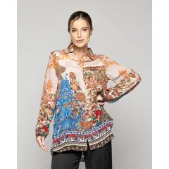 LINEATRE - Blusa Mujer Belia Satinada Estampado Flores Rosada