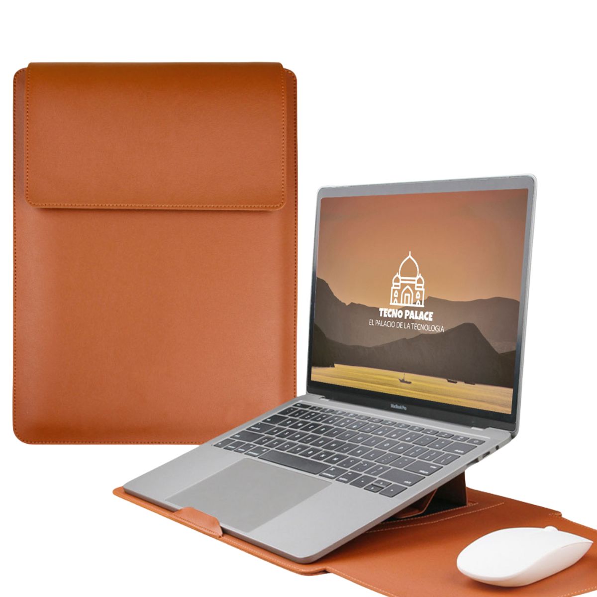 GENERICO - Funda Para Notebook Macbook Con Soporte Plegable 13"  / 14"  - Café