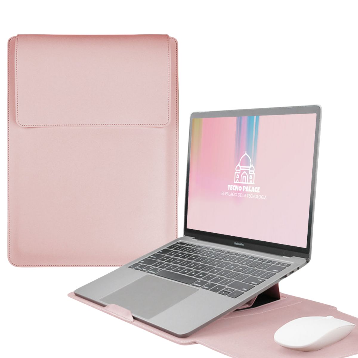 GENERICO - Funda Para Notebook Macbook Con Soporte Plegable 13"  / 14"  - Rosado