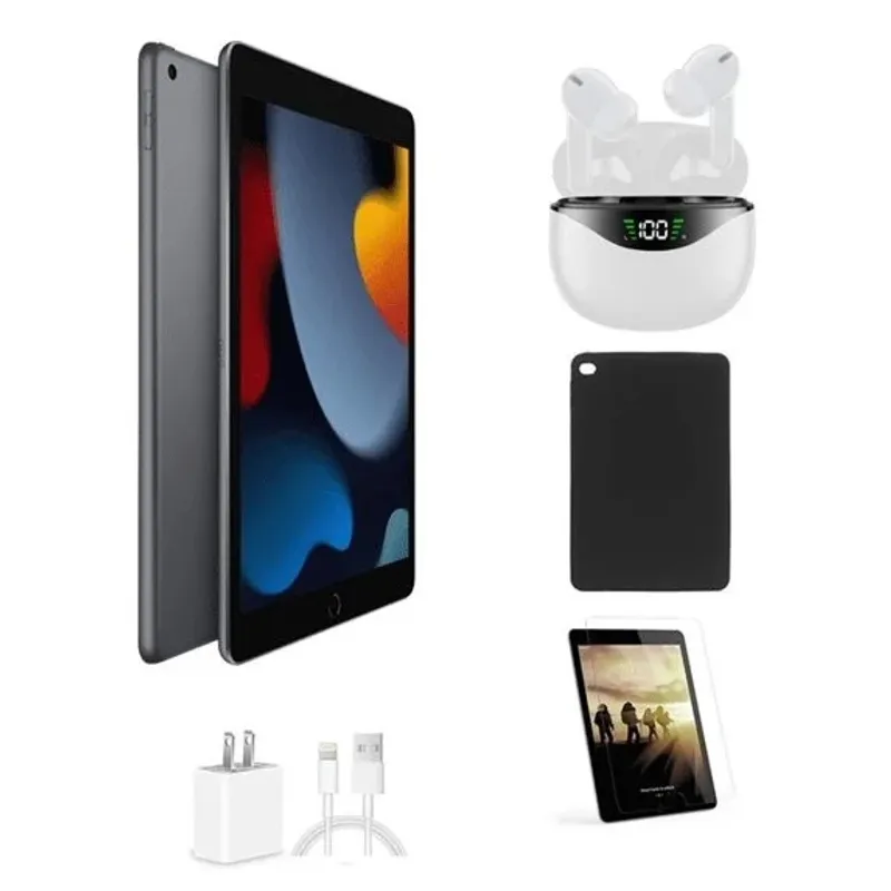 APPLE - Apple iPad de 10.2 9na 64GB Gris + Funda Protector Pantalla Cargador Audífonos -Reacondicionado