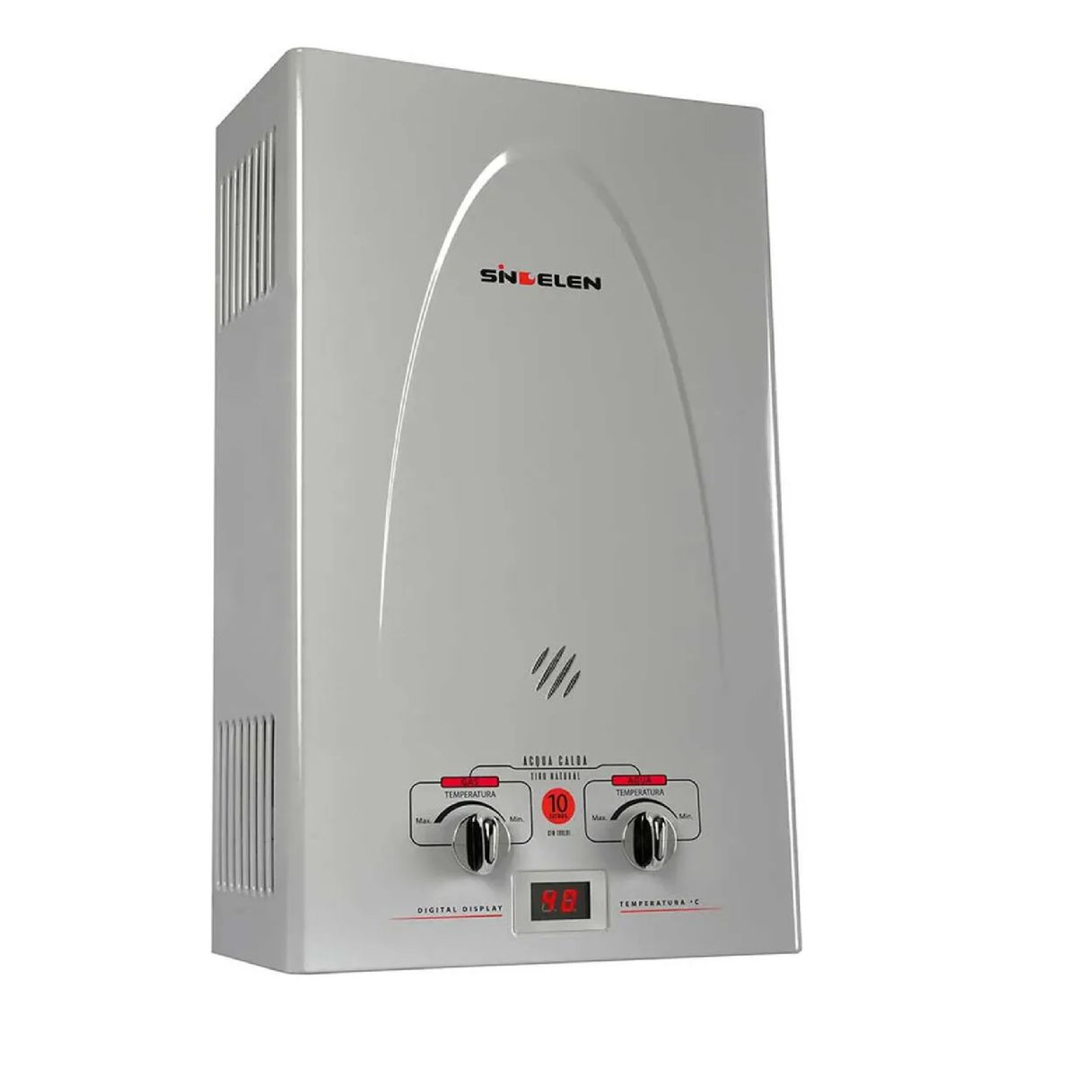 SINDELEN - Calefon Sindelen 10 Lt Glp Tiro Natural Gas Licuado Plateado