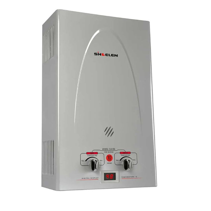 SINDELEN - Calefon Sindelen 10 Lt Glp Tiro Natural Gas Licuado Plateado